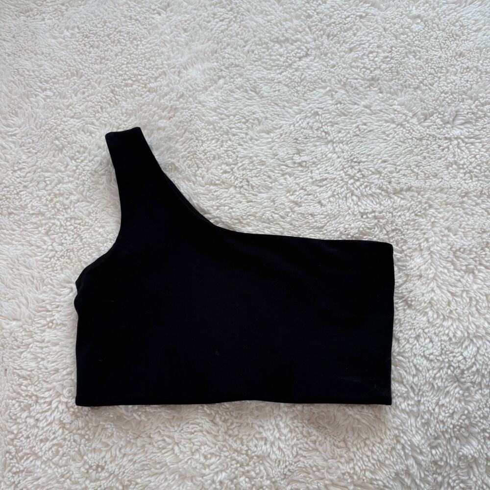 Girlfriend Collection Womens One Shoulder Sports Bra Black Sz S Pilates Yoga